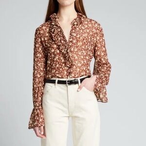 NILI LOTAN | Cecily Ruffled Floral-Print Silk Shirt